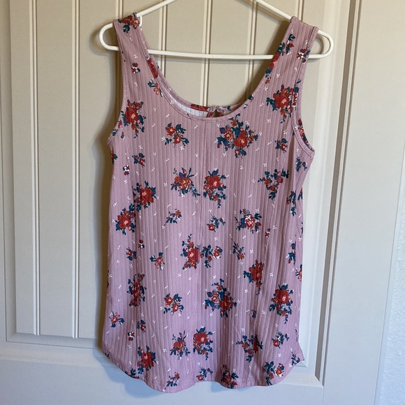 Simple by Suzanne Betro Pink Sleeveless Tank Top w/ Floral Print Keyhole Size S - Picture 3 of 3